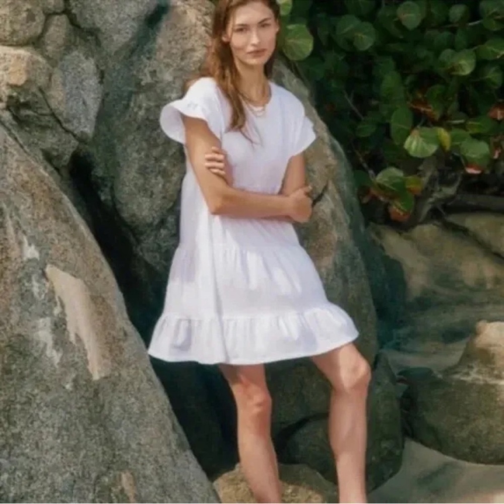 J. CREW Broken-in jersey tiered mini‎ dress in white size medium - Picture 6 of 15